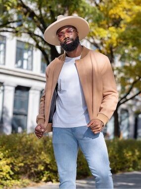 Zara Camel Bomber Jacket with Ribbed Collar